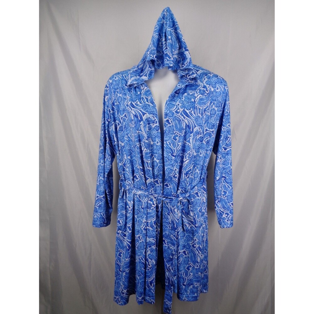 RipSkirt Hawaii Blue Floral Hooded Sun Robe Size XL-XXL Swim Cover Up Vacation